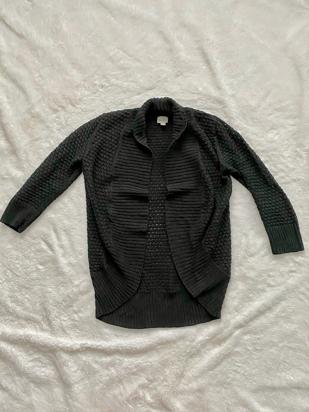 Converse Chunky Knit Open Front Cocoon Sweater Black Size Medium